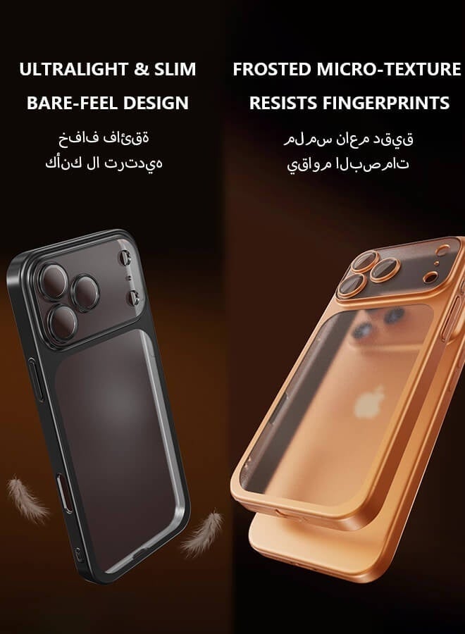 جراب iPhone 17 Pro Max، مصنوع من بلاستيك PC مطلي كهربائياً بلمسة نهائية غير لامعة، مقاوم للصدمات وحماية كاملة لعدسة الكاميرا، فائق النحافة، بلون برتقالي كوني. - Image 5